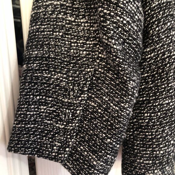 Eileen Fisher Womans Petite Med Tweed Linen Jacket Black Leather Trim Classic‎ - Picture 6 of 8